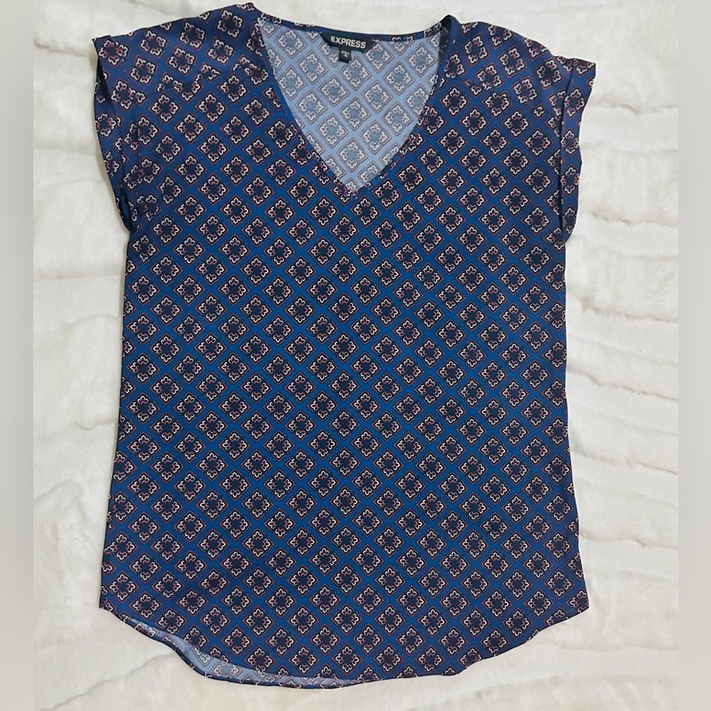 Express Navy Blue Patterned Top - image 1